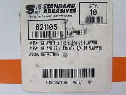 Standard Abrasives 621105 Flap Wheels 1 x 1/2 x 1/4 60 AO 10 Pcs Brand New