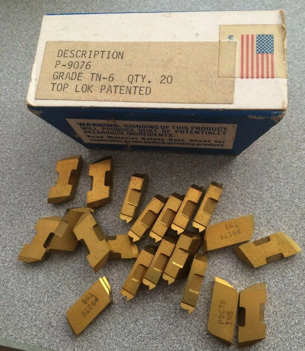 TGI USA Made P-9076 TN-6 TOP LOK Lathe Grooving Carbide Inserts 20 Pcs Gold New