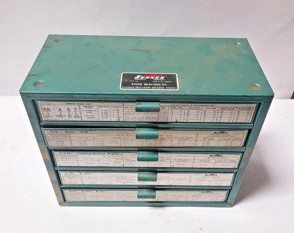 Sunnen Precision Graded Stone Selection Kit Cabinet 5 Drawers Tool Storage Parts