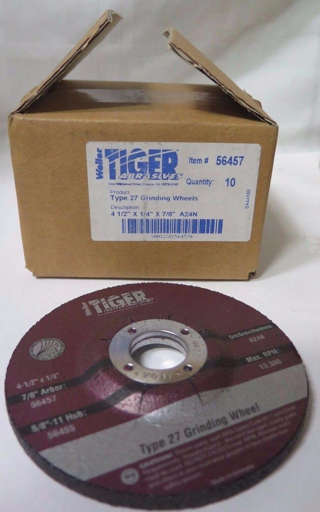 Weiler Tiger Abrasives 4 1/2 x 1/4 x 7/8" Type 27 Grinding Wheels 56457 A24N New