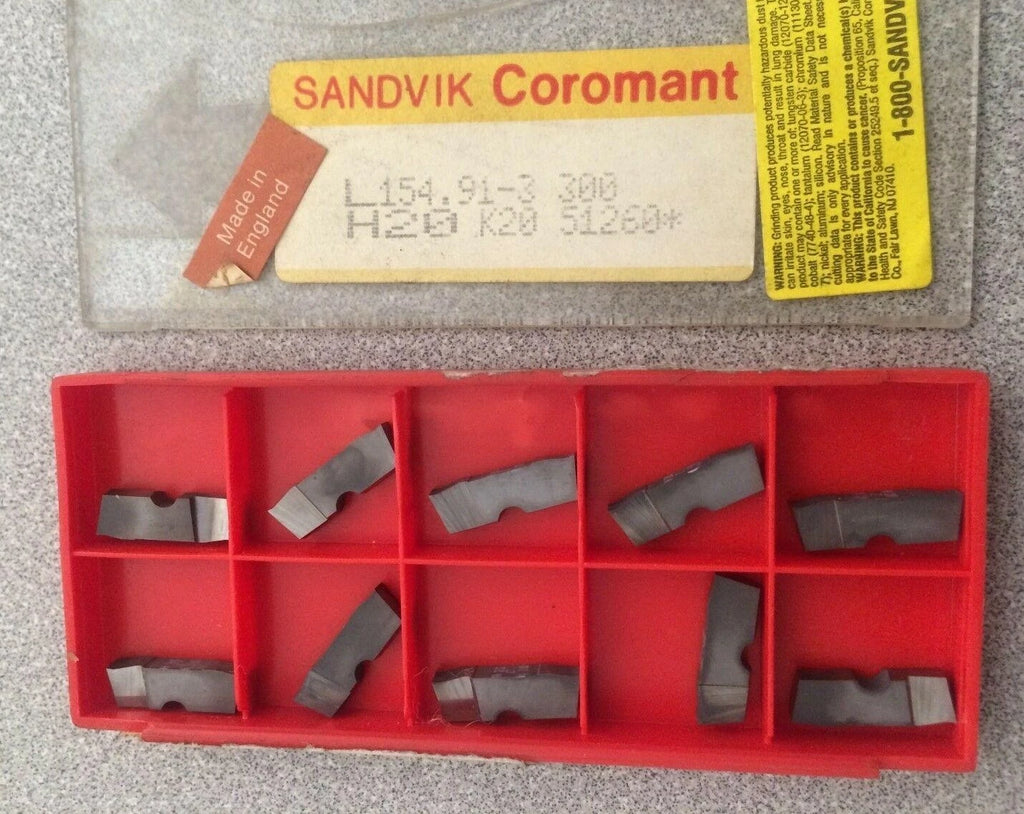 SANDVIK Coromant L154.91-3 300 H20 K20 Grooving Lathe Carbide Inserts 10 Pcs New