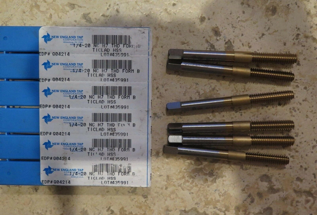 Lot of 6 Pcs New England Tap 1/4-20 NC H7 THD Form B Ticlad HSS 435991 New