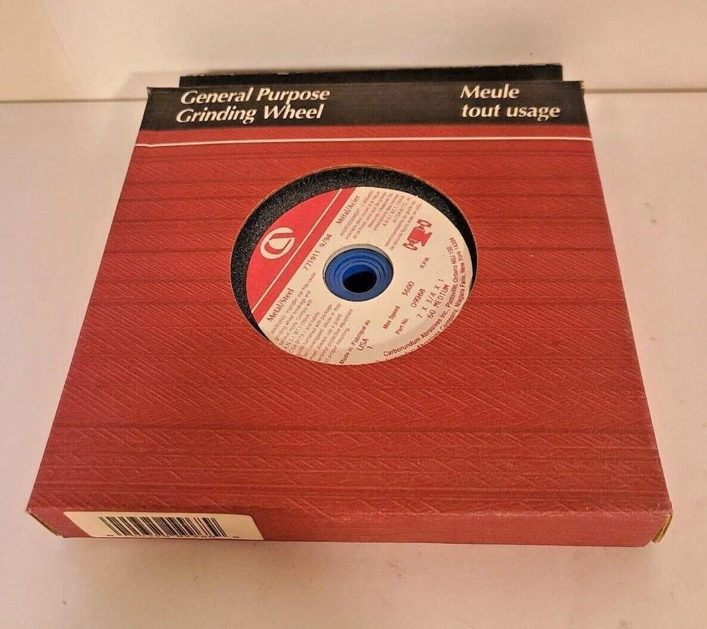 Carborundum Abrasive Steel Metal Grinding Wheel 7 x 3/4 x 1 3600 RPM 60 Medium