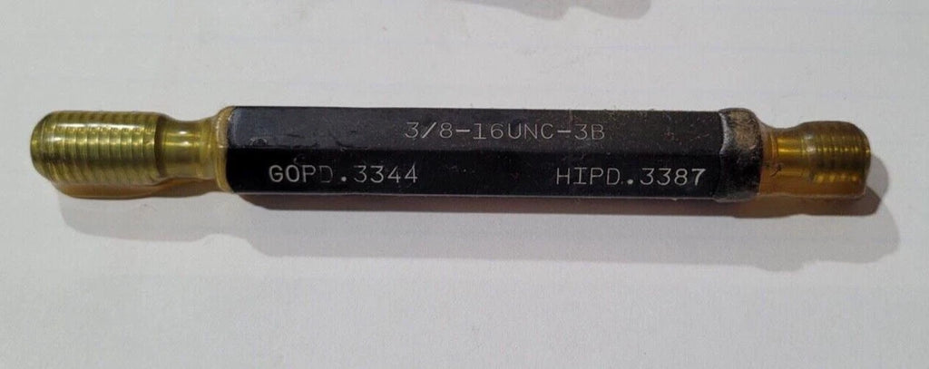3/8-16 UNC-3B Thread Plug Gage GO & NO GO P.D. .3344 & HIPD .3387