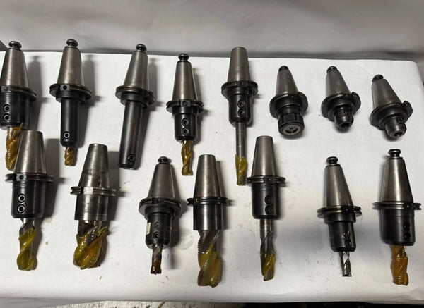 CAT50 CNC Solid End Mills Tool Holders Tecnara Japan W/ 1/2" - 2" Cutters 15Pcs