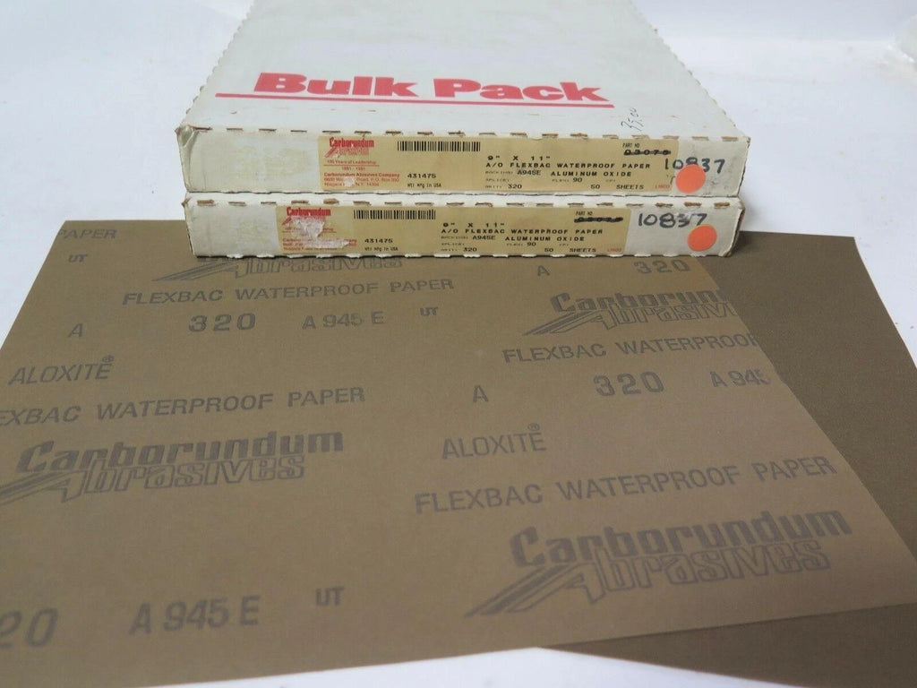 Carborundum 9" x 11" A/O Flexbac Waterproof Paper 10837 Grit 320 Qty 100 New