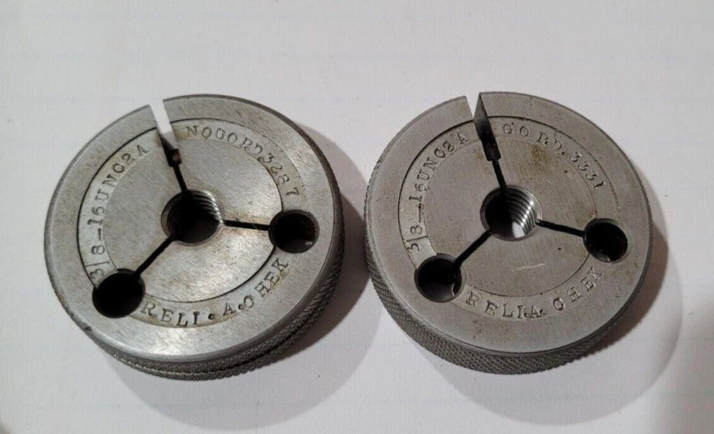 Set 3/8-16 UNC 2A GO and NO GO Set Thread Ring Gage P.D. .3331 and .3287 Gages