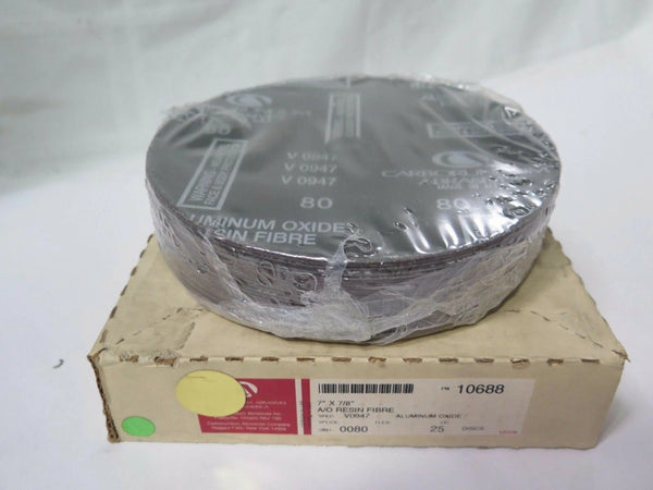 Carborundum Abrasives 25 A/O Resin Fiber Discs 80 Grit 7" x 7/8" 10688 Brand New