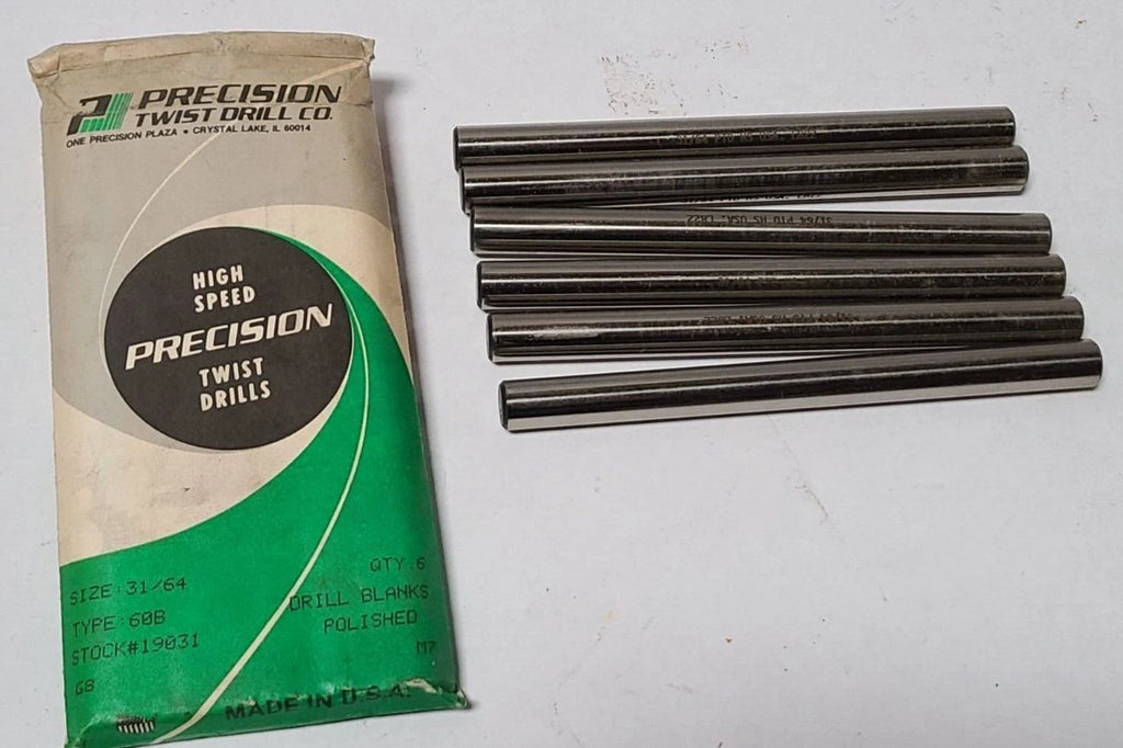 Lot of 6 Precision Twist Drill PTD High Speed Steel HSS 31/64 60B Blank New USA