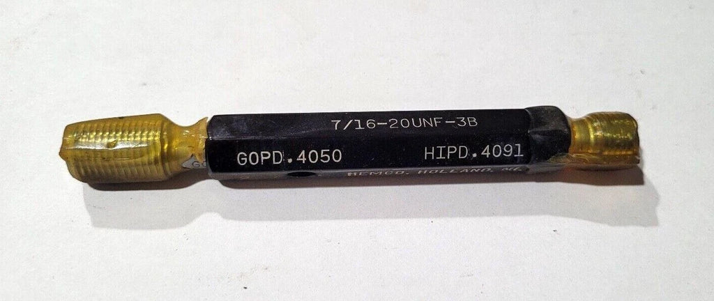 7/16-20 UNF-3B Thread Plug Gage GO & NO GO P.D. .4050 & HI P.D. .4091