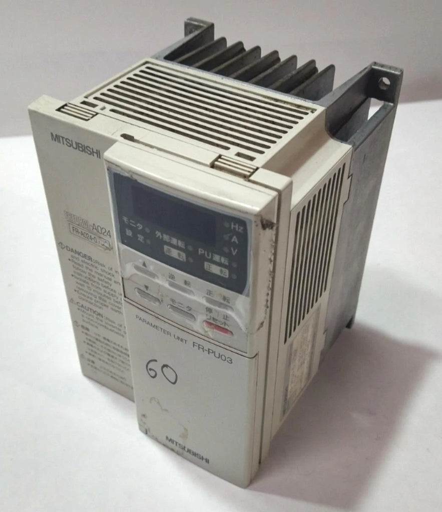 MITSUBISHI FREQROL-A024 5A INVERTER FR-A024-0.75KP PARAMETER UNIT FR-PU03 230VAC