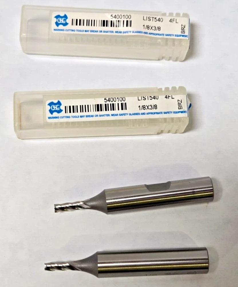 Lot of 2 OSG End Mills 5400100 HSS Cobalt 1/8 Dia 2-5/16" OAL, 3/8" Shank Dia