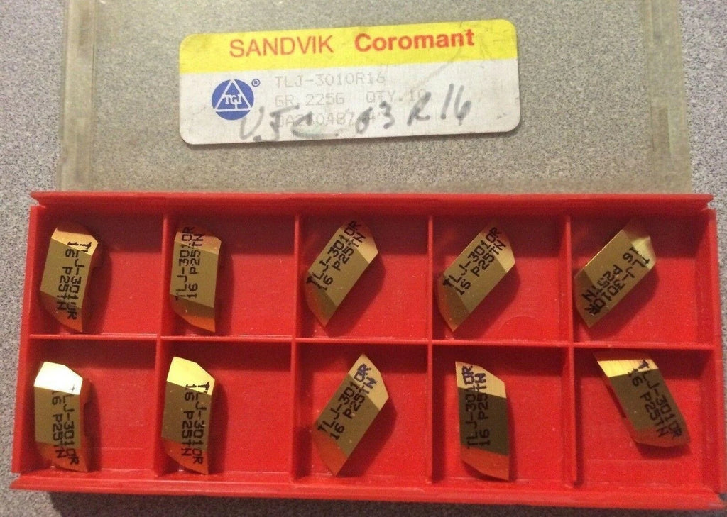 SANDVIK Coromant TLJ 3010R 16 225G P25TN Lathe Grooving Carbide 10 Inserts Gold