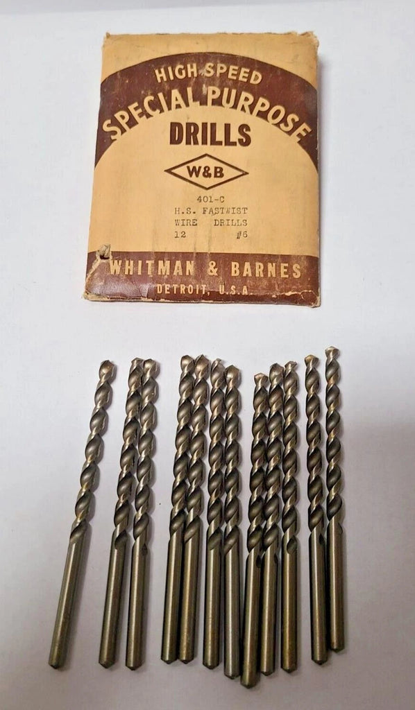 Lot of 12 Drill High Speed Steel HSS Whitman & Barnes 401-C #6 Fast Spiral USA