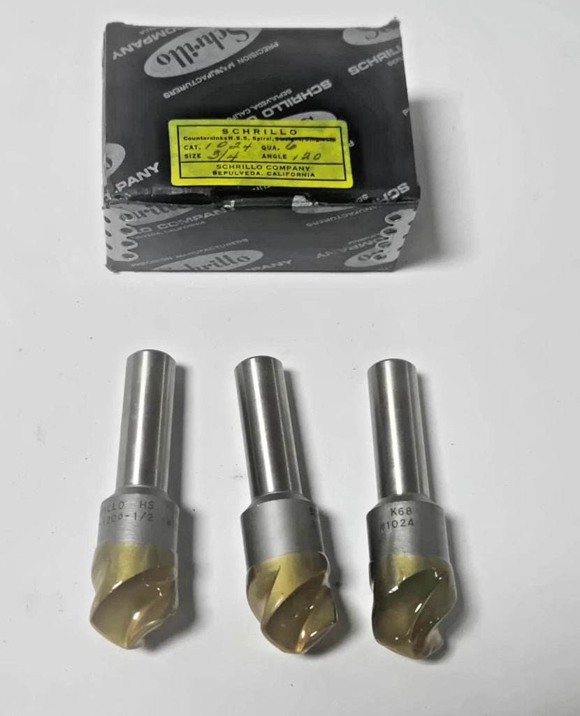 Schrillo 3/4" High Speed Steel Countersink 120 Degree 1/2 #1024 USA Lot of 3