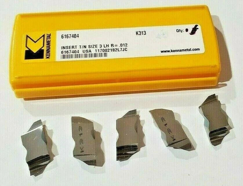 KENNAMETAL 6167404 T/N Size 3 LH R=.012 K313 Carbide Inserts 5 Pcs Grooving