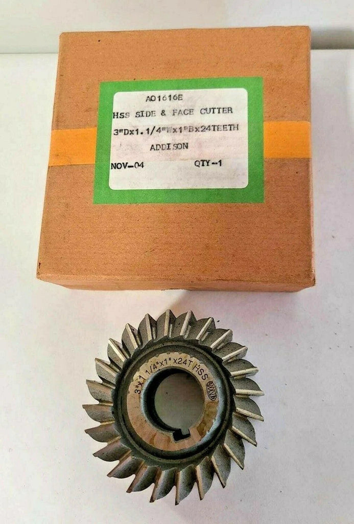 Face Mill Cutter 3"x1-1/4"x1" ADDISON A01616E Side Milling HSS 24 Teeth New
