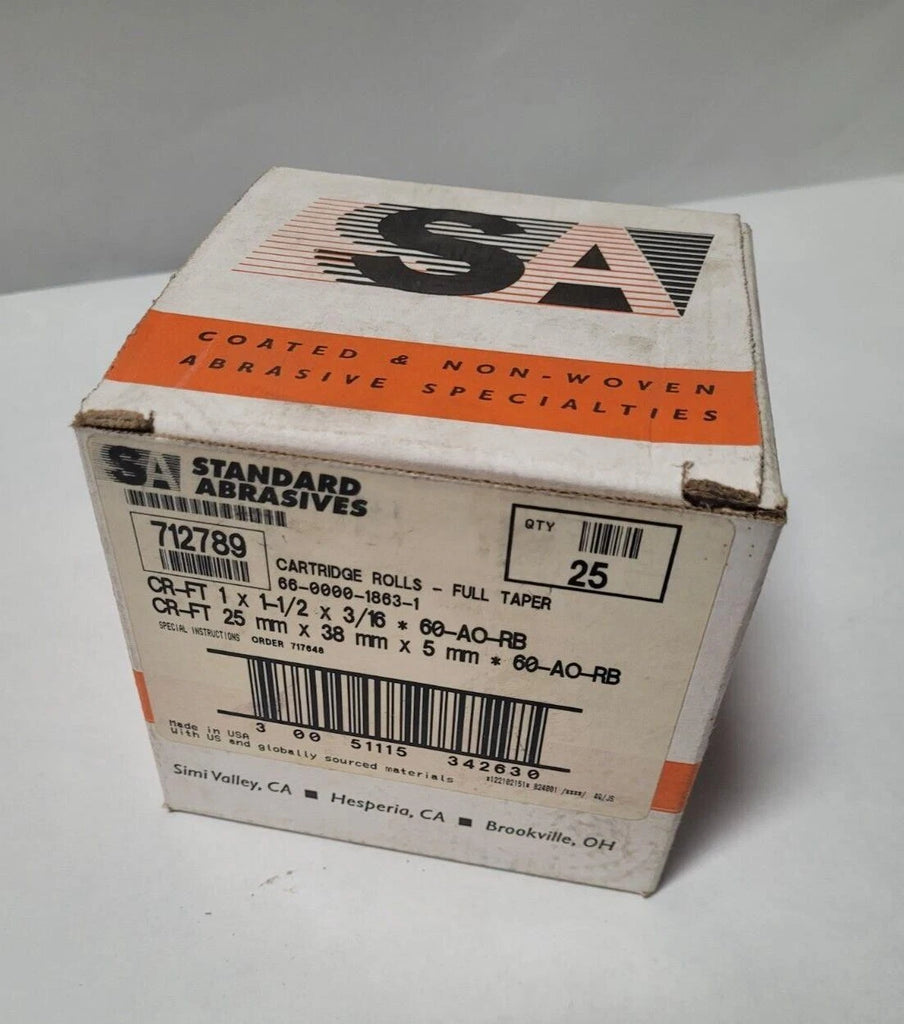 STANDARD ABRASIVE 712789 CARTRIDGE ROLLS 1X1-1/2"X3/16" 60 GRIT AO-RB BOX OF 25