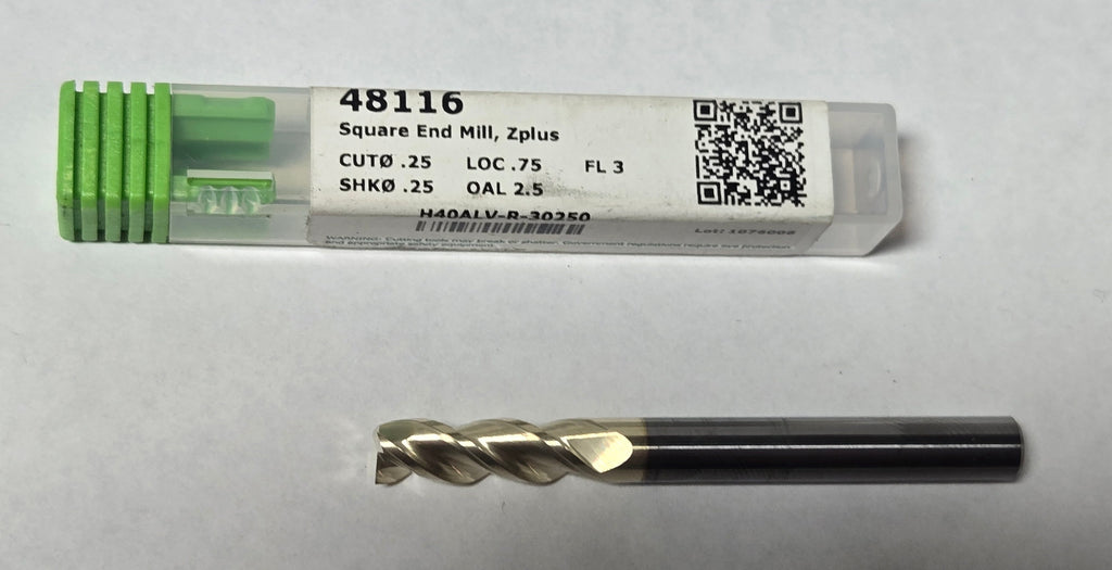End mill 48116 1/4 Shank Hellical Square 3 flutes