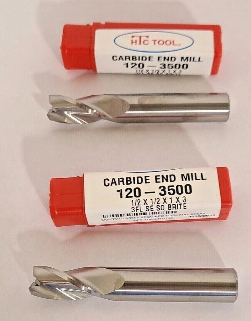 Lot of 2 Brand New HTC Solid Carbide End Mill 1/2" USA Made 3 Flute 120-3500