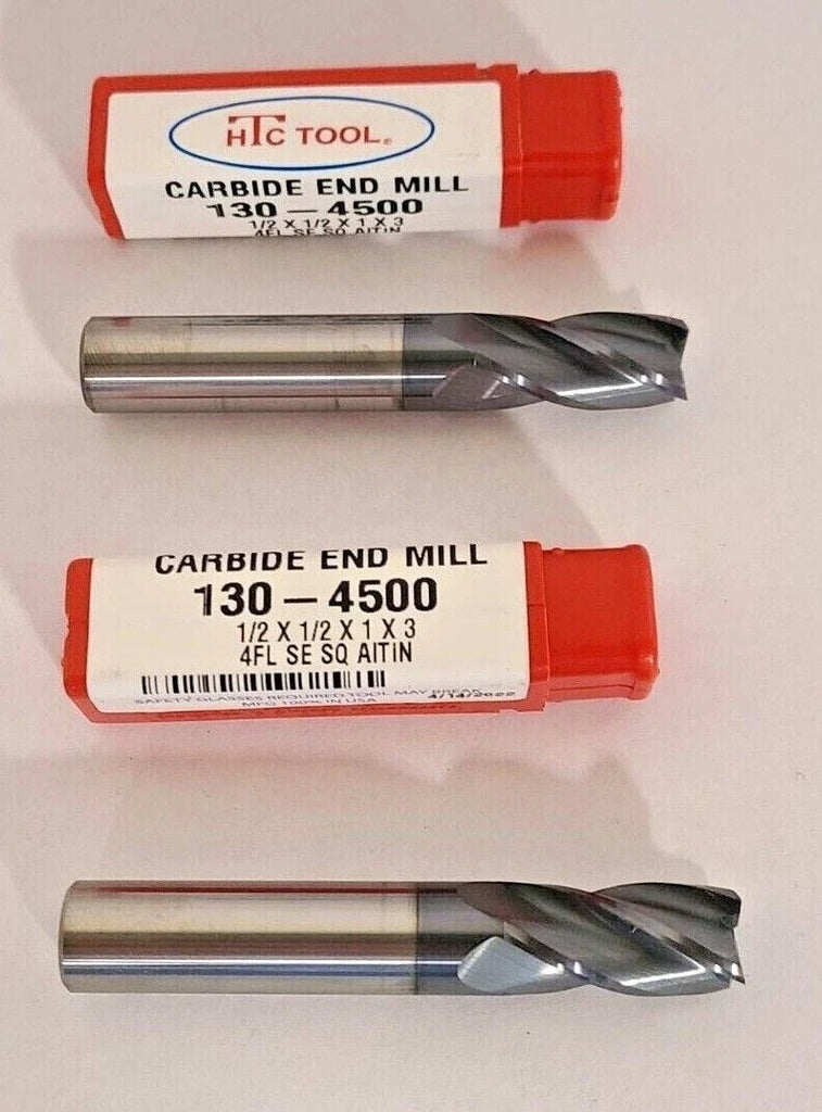 HTC 130-4500 Solid Carbide Coated End Mill 1/2" USA Made 4 Flute 2pcs Brand New