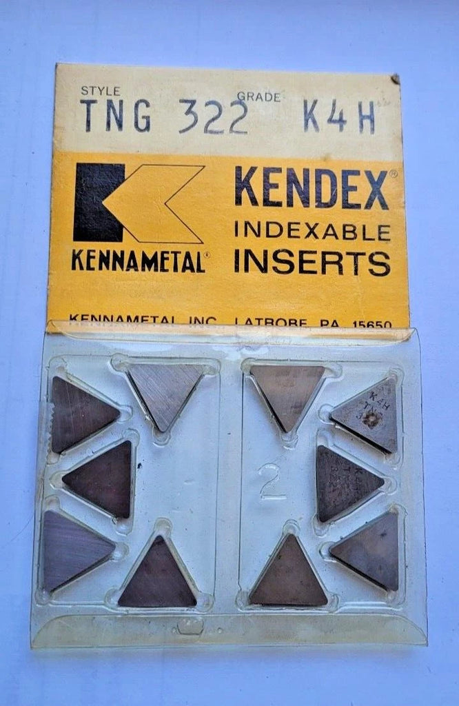 10 Pcs KENNAMETAL TNG 322 K4H KENDEX Indexable Carbide Inserts