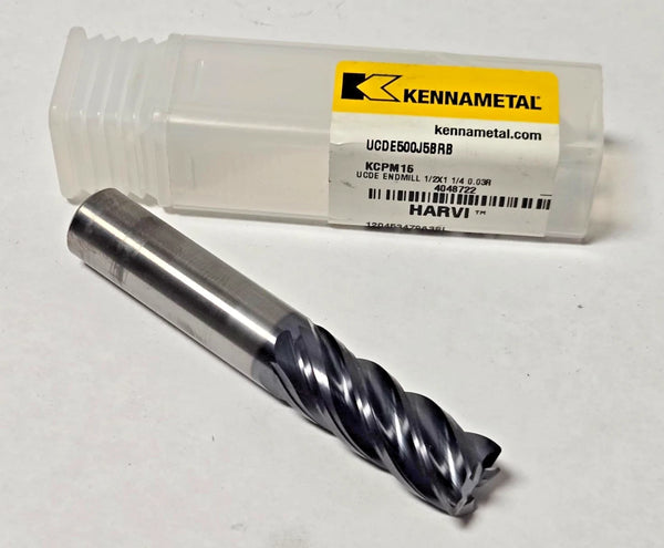 Kennametal 4048722 Carbide Corner Radius End Mill: 1/2" Dia, 1-1/4" LOC, 5 Flute