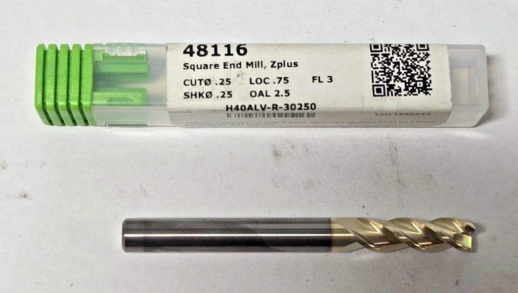 Helical 48116 Solid Carbide End Mill 3 flute 1/4" DIA 3/4" LOC Square