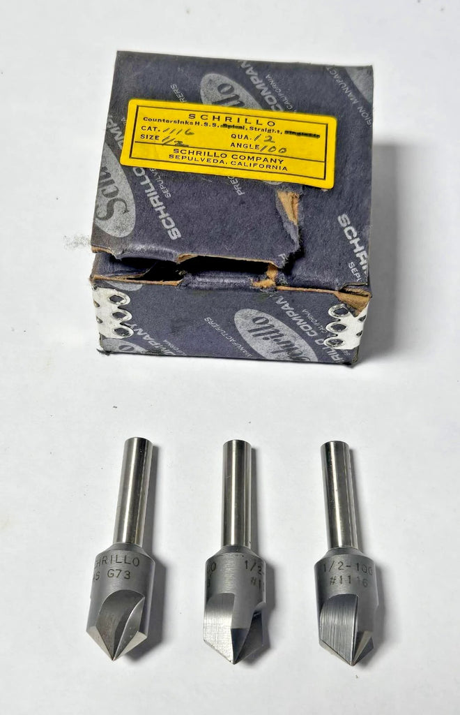 Schrillo 1/2" High Speed Steel Countersink 100 Degree #1116 USA Lot of 3