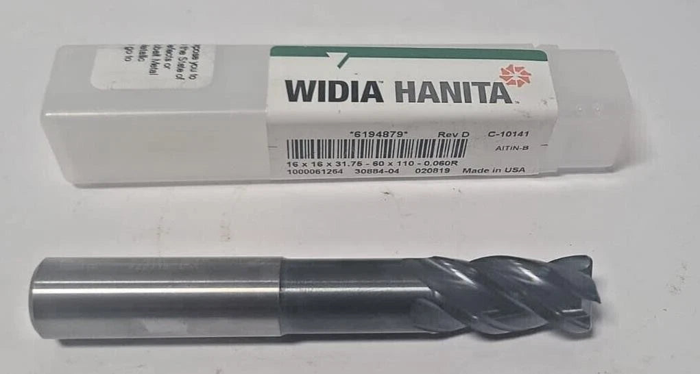 WIDIA HANITA SOLID CARBIDE END MILL 4 FLUTE TOOL BIT 16 0.60R 31.75 - 60 x 110