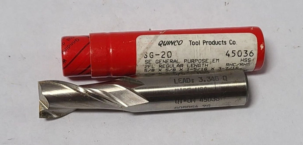 5/8" QUINCO 2 Flutes HSS End Mill SG-20 New 5/8 Diameter Made in USA