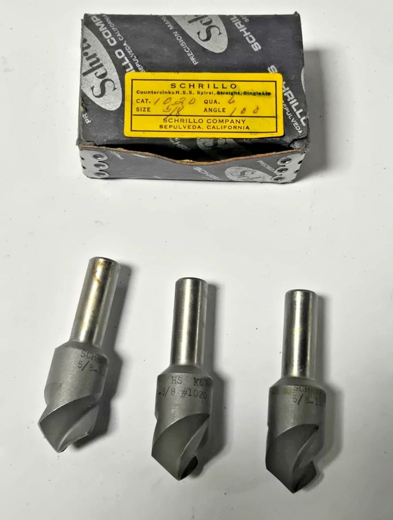 Schrillo 5/8" High Speed Steel Countersink 100 Degree 3/8 #1020 USA Lot of 3