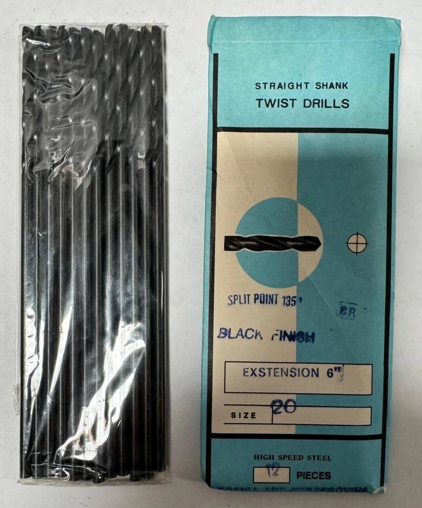 12 Pcs Size 20 HSS Black Finish Twist Drill Bit Extension 6" Split Point 135