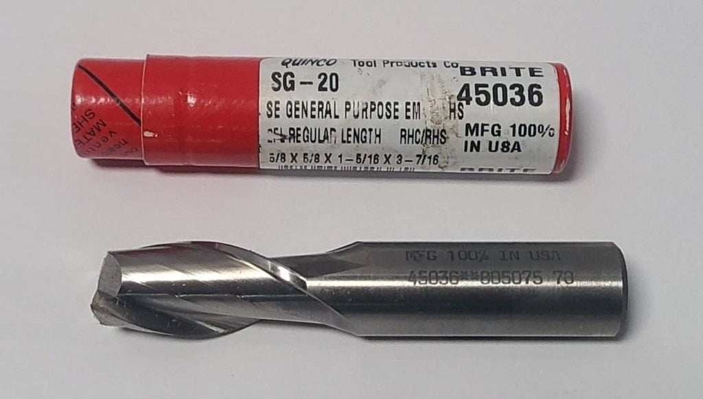 QUINCO TOOL PRODUCTS HSS High Speed Steel 2 Flute 5/8 x 5/8 End Mill SG-20 SE