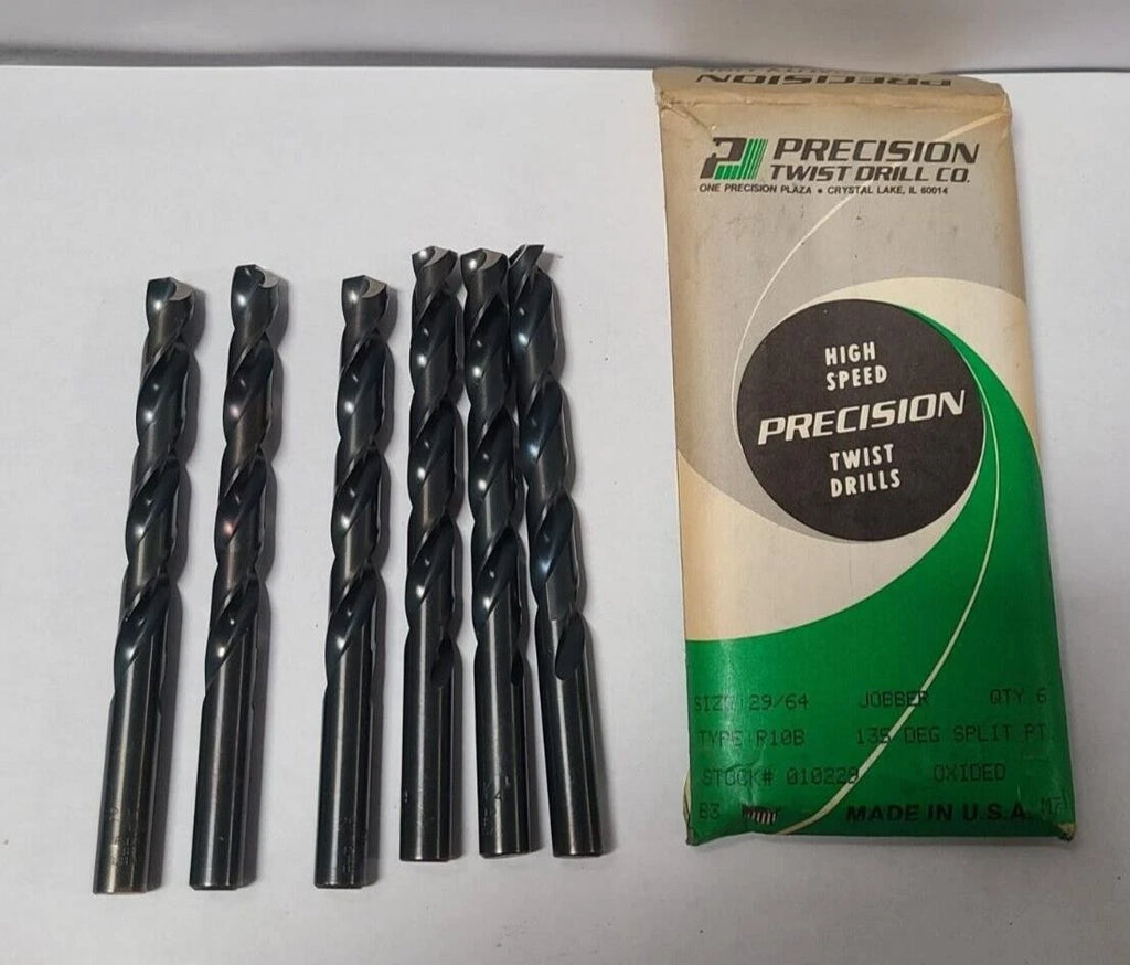 Lot 6 HSS Jobber Length Drills 29/64 R10B PRECISION Twist Drills PTD USA 010229