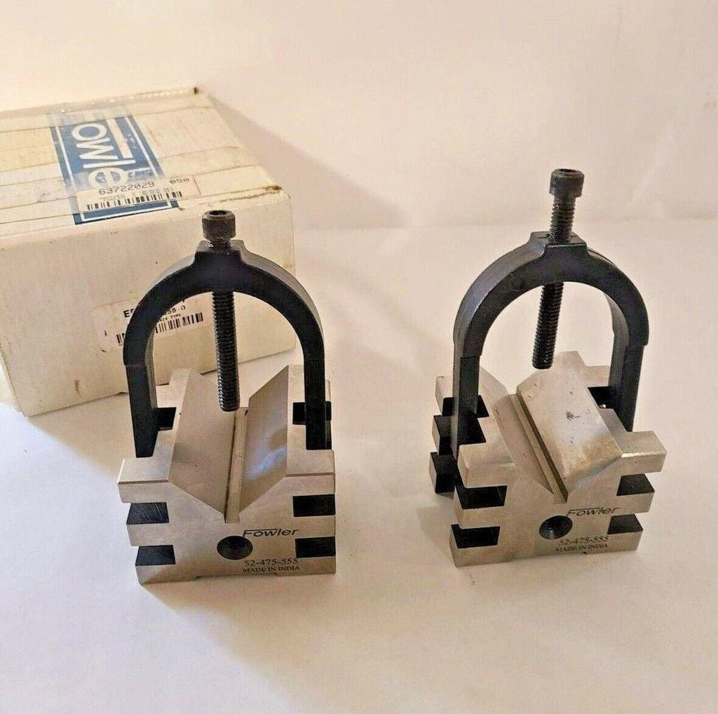 Fowler 52-475-555 2" x 2-3/4" x 2" V-Block Set Hardened Steel With Clamps
