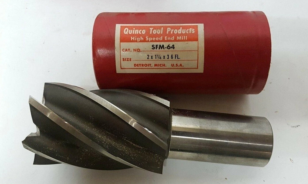 QUINCO TOOL PRODUCTS HSS End Mill 2" x 1-1/4 x 3 Shank 6 Flutes New SFM-64