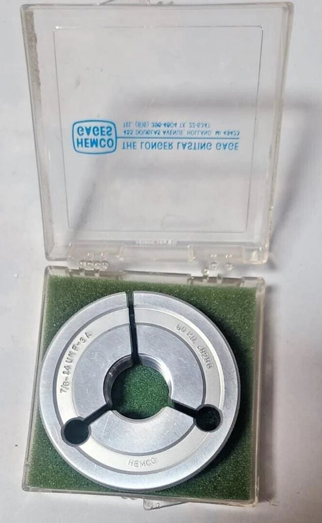 7/8 14 UNF 3A Hemco THREAD RING GAGE GO NO P.D .8286