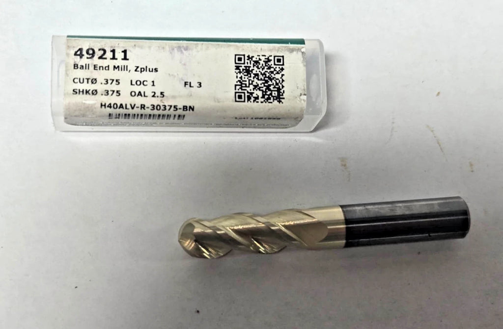 Helical 49211 Ball End Mill: 3/8" Dia, 1" LOC, 3 Flute, Solid Carbide