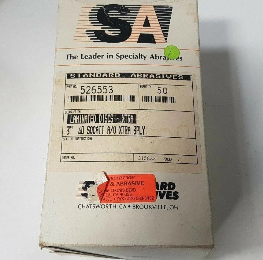 50 Pcs Standard Abrasives 40 SOCATT Laminated Disc Scotch XTRA 3" 3 PLY 526553