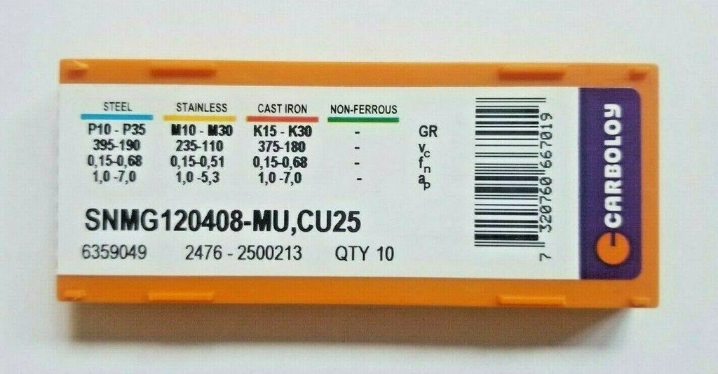 10 Pcs CARBOLOY SNMG 120408-MU CU25 Carbide Inserts Lathe Tools New