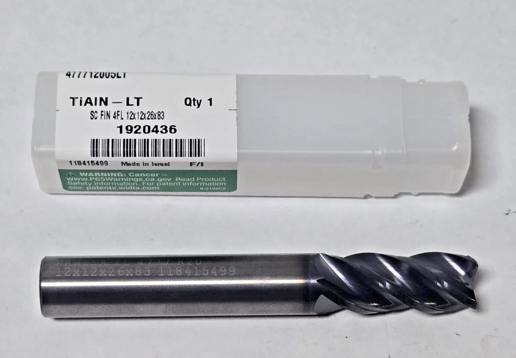 WIDIA HANITA SOLID CARBIDE END MILL 4 FLUTE 477712005LT 12 x 12 x 26 x 83 TiAlN