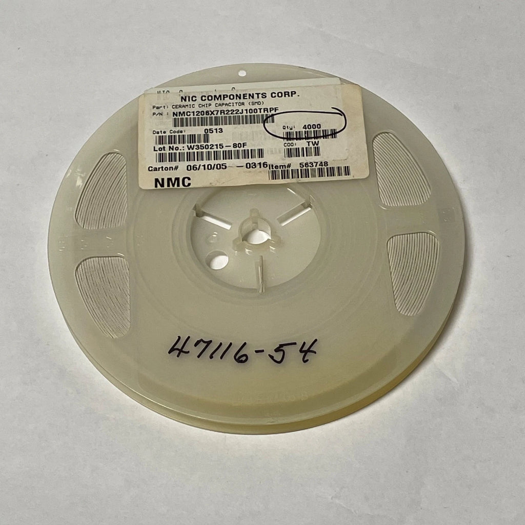 Reel of 4000 NIC COMPONENTS NMC1206X7R222J100TRPF 1206 2200pF 100 V ±5% 47116-54