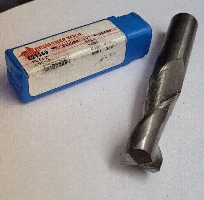 BRUBAKER TOOL E23250 2 Flute 3/4" Diameter 3/4" Shank 2 LOC HSS End Mill