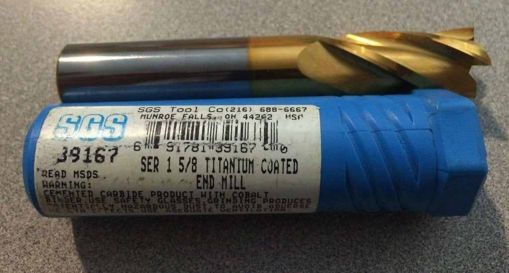 SGS TOOL 39167 5/8" End Mill 4 Flute Carbide USA Square Titanium Coated