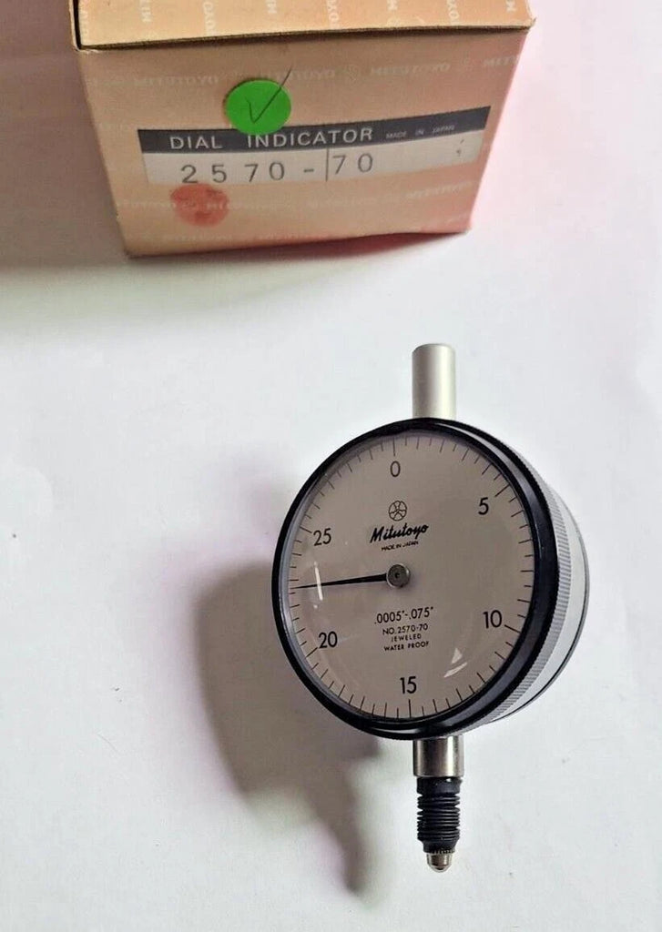 MITUTOYO 2570-70 DIAL INDICATOR .0005" - .075" Jeweled Water Proof Japan