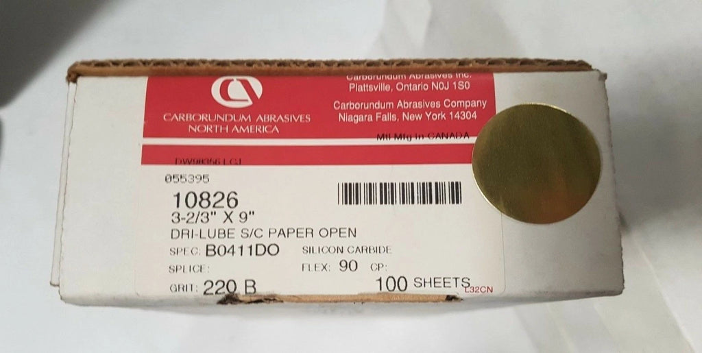 Carborundum Abrasives Dri-Lube Paper Open 220 Grit 10826 3-2/3" X 9" 100 Sheets