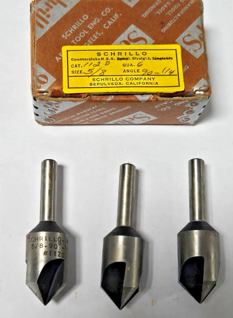 Schrillo 5/8" High Speed Steel Countersink 90 Degree 1/4 #1120 USA Lot of 3