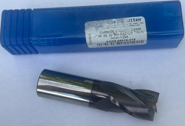Niagara Solid Carbide End Mill 1 x 1 x 1-1/2 x 4 Flute C430R TiAlN Radius