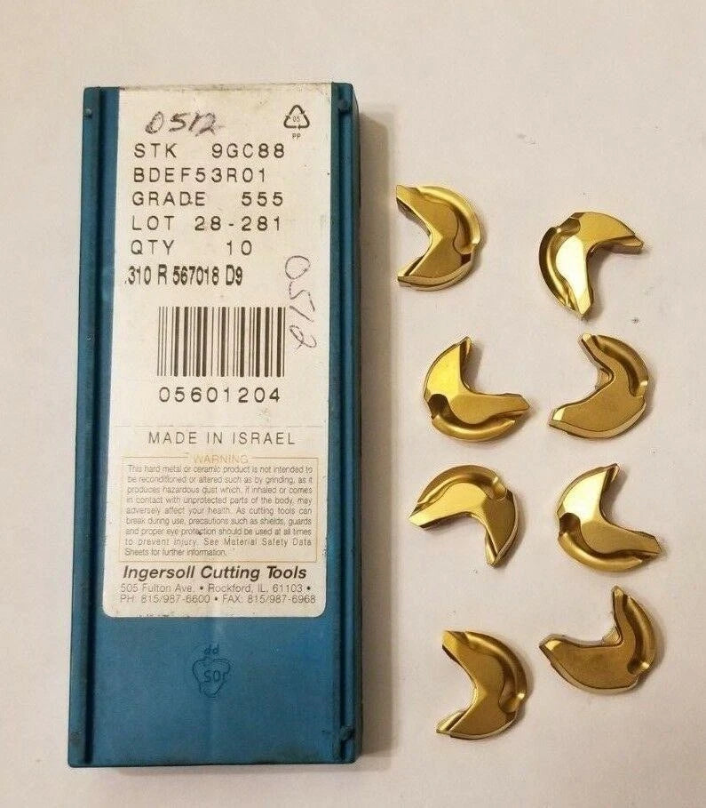 8 Pcs Ingersoll Cutting Tools STK 9GC88 BDEF53R01 555 Mill Carbide Inserts